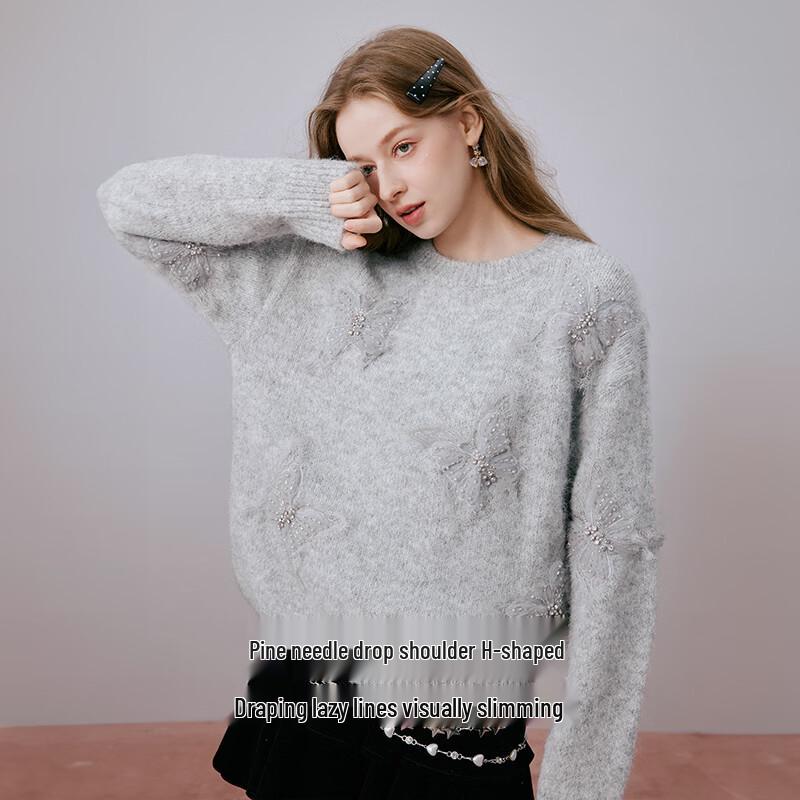 Xiangying Christmas Butterfly Embroidered Knit Sweater XL