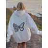 Women'S Fleece Shoulder Sleeve Sweater Letter Print Kangaroo Pocket Drawstring Butterfly Hoodie