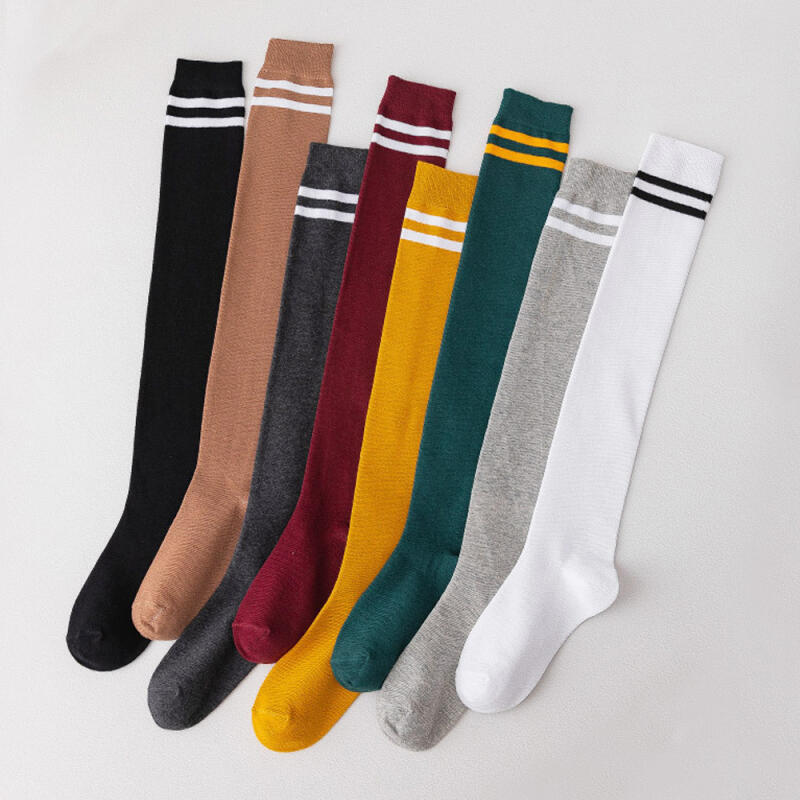 Anti-slip Over Knee Socks with Two Striped Ribbed Knee Socks