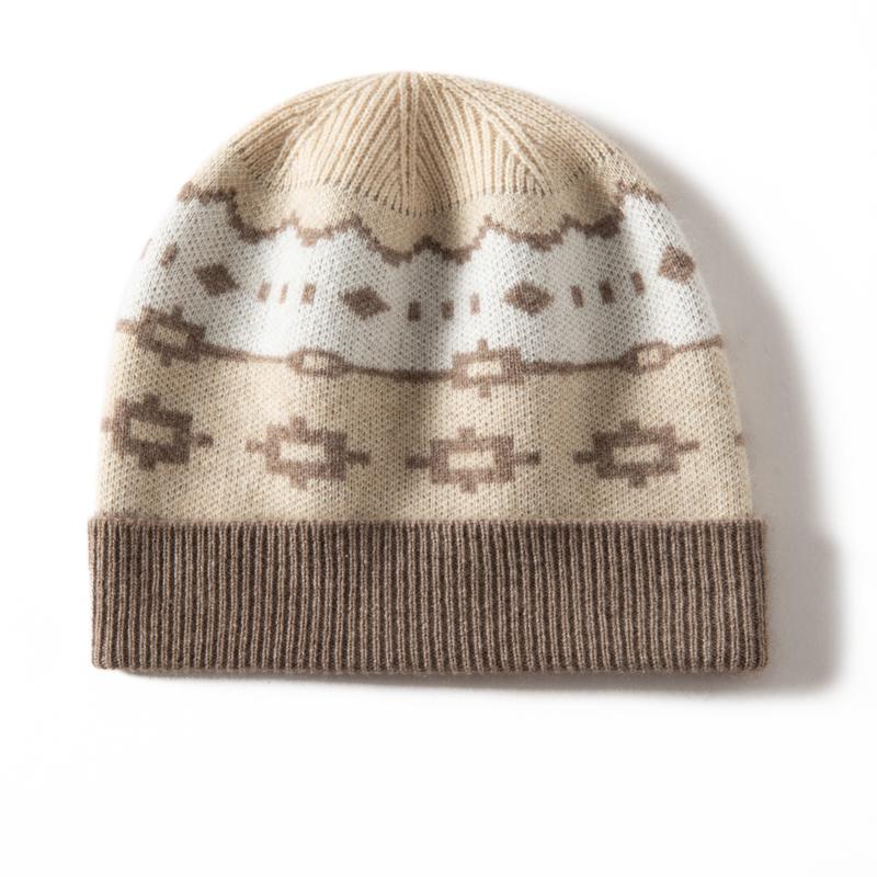 Women's 100% Cashmere Diamond Pattern Scarf and Hat Set Winter Thickened Multi FunctionEar-Protecting Knitted Two-Piece Ensemble