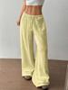 Women Solid Textured Wide Leg Pants Elastic Drawstring High Waist Casual Long Trousers Summer Loose Palazzo Pants