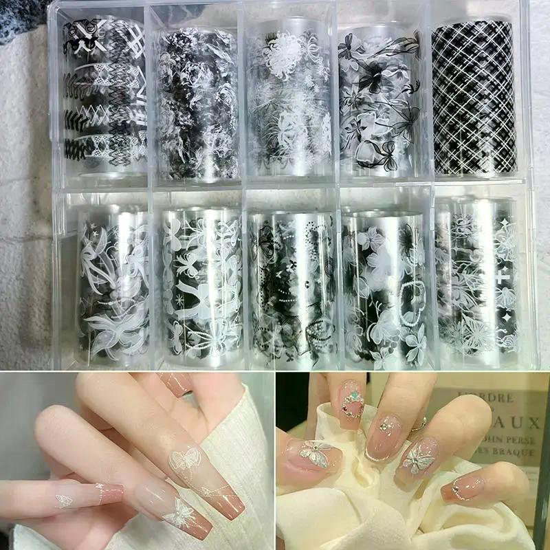 Butterfly Flower Nail Transfer Foils Sticker Paper 50/100cm Bow Floral Stickers Nails Wraps Nail Art Stickers Decal Nail Art