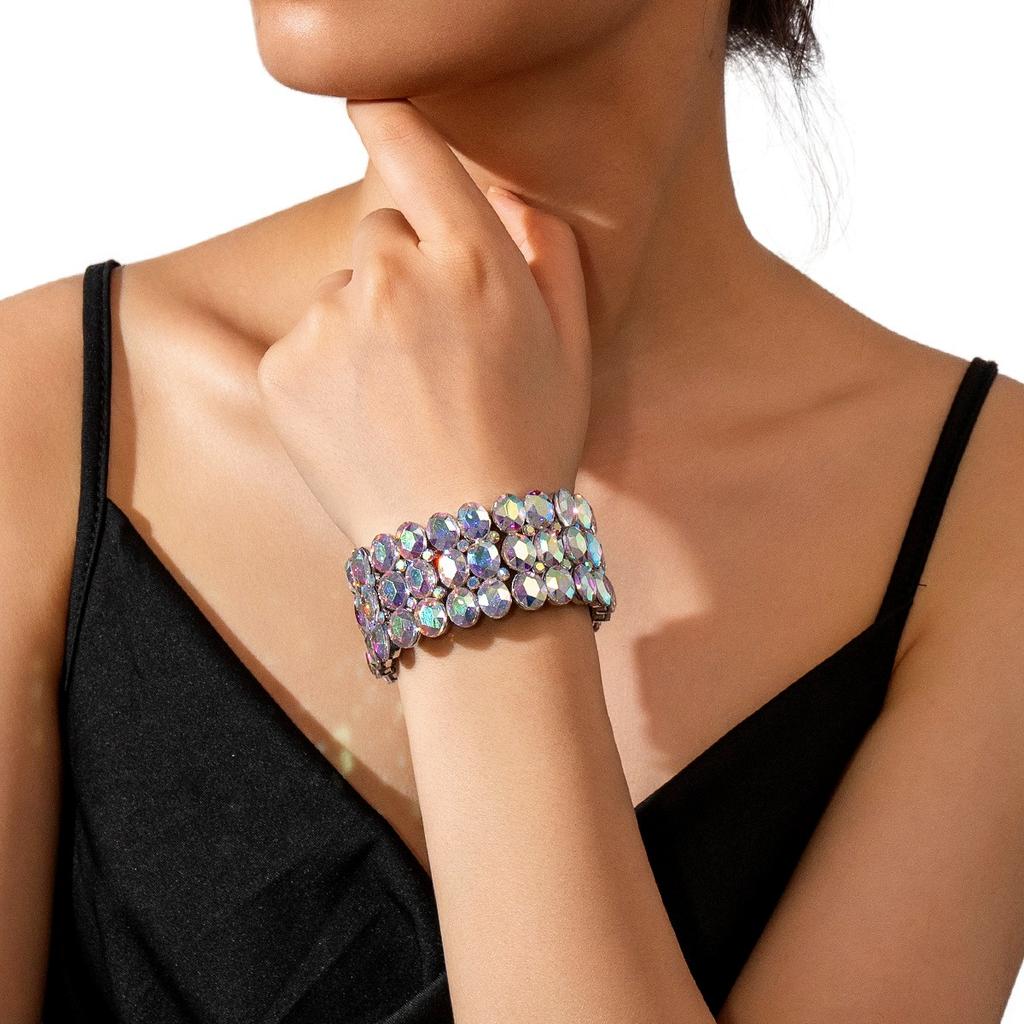 Mode Persönlichkeit Ab Bunte Elastische Große Armband Legierung Glas Armband Frauen Braut Schmuck