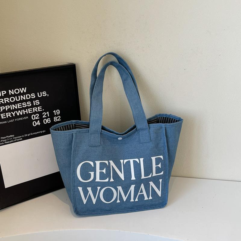 Large-capacity Canvas Bag Women's New Fashion Contrasting Color Versatile Shoulder Bag Commuter Tote Bag