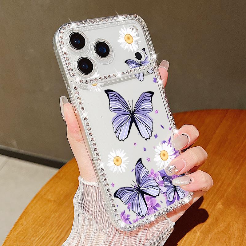 Butterfly Printing Bling Diamond Case For iPhone 17 Air 16e 16 14 15 13 17 Pro Max 15 16 Plus 17 Soft TPU Silicone Phone Cover