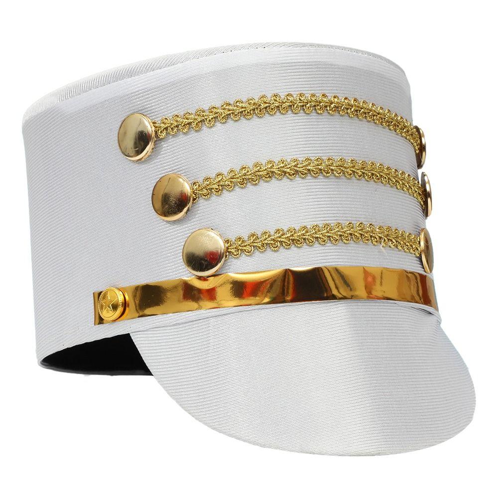 Gold Trim Strips Marching Band Hat Cosplay Show Soldier Top Cap  Costume Accessories