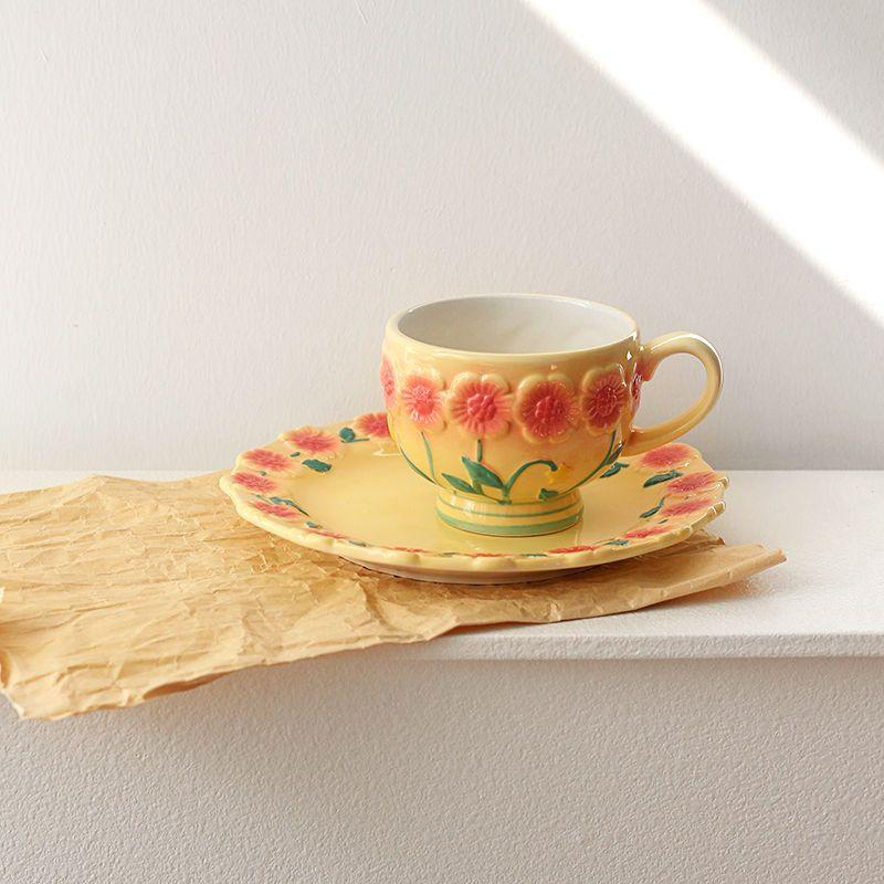 Flower Plate Embossed Small Flower Breakfast Dessert Plate Household Ceramic Plate Under Glaze Colored Hand-painted Tableware