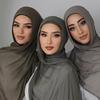 2Pcs Set Modal Hijabs With Underscarf Caps Rayon Cotton Shawls For Women Plain Scarf Big Size Headscarf Islamic Turban Headband