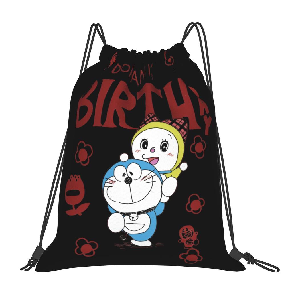 Custom D-Doraemones Drawstring Backpack Women Men Gym Sport Sackpack Foldable Cartoon Training Bag Sack