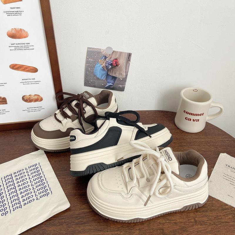 Platform female muffin autumn new chic niche ugly cute bread shoes round head board shoes