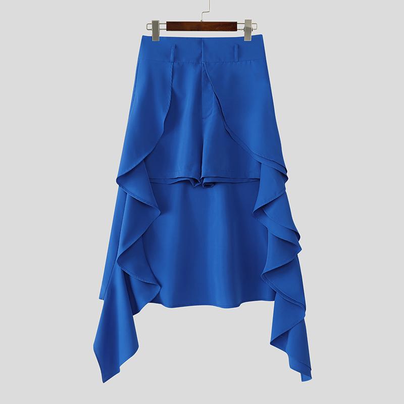 INCERUN Pánské kalhoty s vysokým pasem na zip, s nepravidelnými vrstvami, patchworkové, párty kalhoty, šortky, culottes