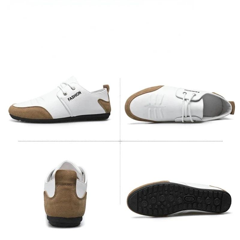 Flache Herrenschuhe Freizeit Lederschuhe für Herren Weiße Schuhe Sommertrend Atmungsaktive weiche Casual Sneakers Britische Erbsenschuhe