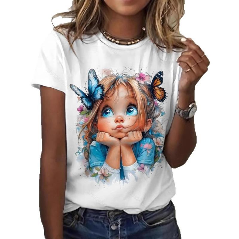 

Summer Fashionable Personalized Casual Versatile Round Neck Comfortable Loose Short Sleeved Womens T-shirt 6XL білий