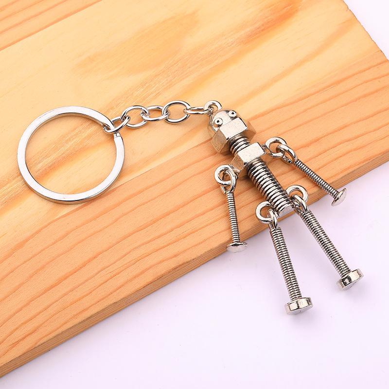Vintage Zinklegering Steampunk Schroef Robot Sleutelhanger Beweegbare Gewrichten Sleutelhouder Voor Mannen Hanger