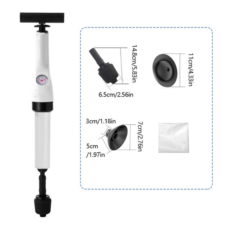 Toilet Plunger Air Pressure Drain Opener Adjustable Gauge 3/5 Attachments For Clogged Toilet Sink Shower
