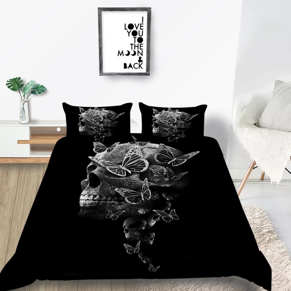 Zestaw pościeli do domu Czaszka Głowa z nadrukiem Dół Poszwa na kołdrę Zestaw pościeli UE Pełny rozmiar Pojedyncze/podwójne łóżko Dekoracja wnętrz