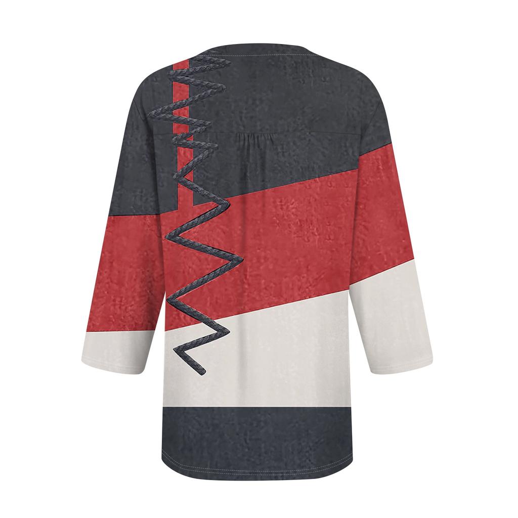 Women's V-neck Gradient Print Three-quarter Sleeve Fashion Top