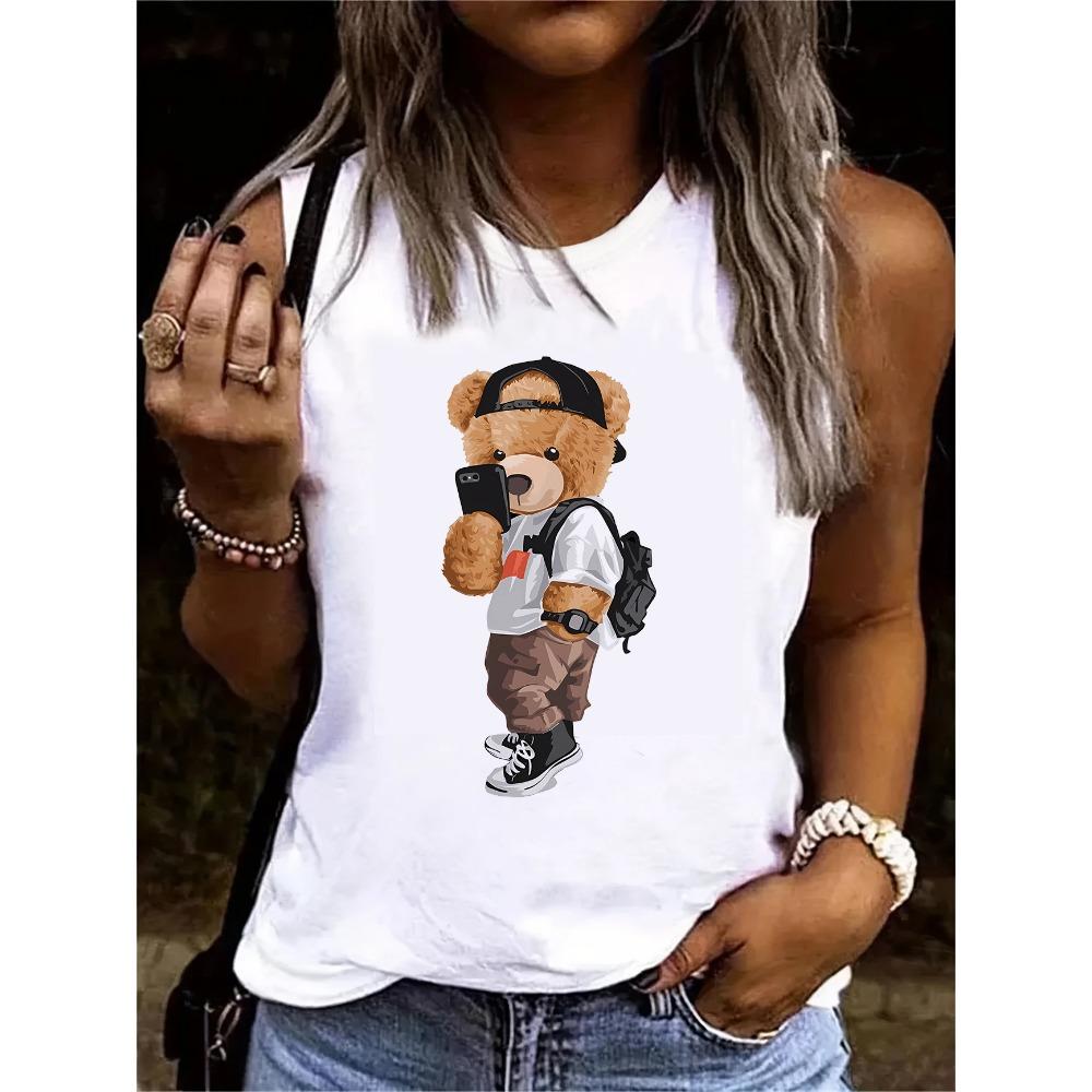 T-shirt printed vest women s sleeveless round neck casual top T-shirt S