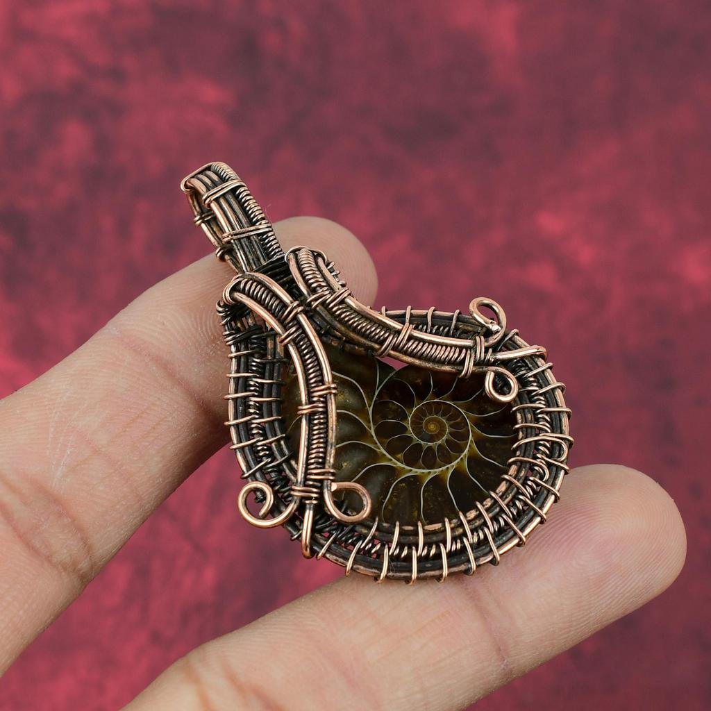 Ammonite Fossil Pendant Copper Wire Wrapped Pendant Handmade Elegant Pendant Copper Wire Wrap Pendant Gifts For Mom Natural Gemstone Jewelry