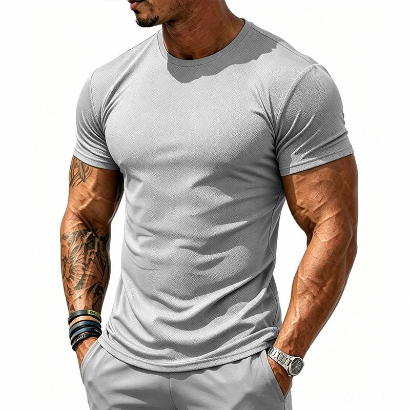 T-shirt da uomo traspirante ad asciugatura rapida elastica tinta unita sportiva fitness casual a maniche corte