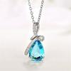 Cute Female Crystal White Blue Zircon Stone Water Drop Pendant Necklace Vintage Silver Color Wedding  For Women