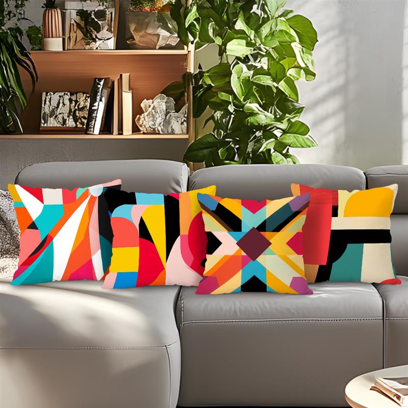 Colorful Abstract Geometry Cushions Pillowcase Printed Polyester 45X45Cm Throw Pillow Cover Decorative Sofa Cushion Pillowslip