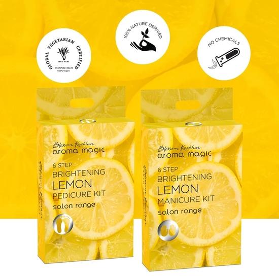 Aroma Magic 6 step Brightening Lemon Manicure & Pedicure Kit | Calms & relaxes muscles, de-tans & brightens skin| Pack of 1