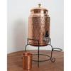 Copper Water Dispenser Set, 5 Litres, with Stand, 1 Glasses and ABS Tap, HaMmered Design (HaMmered Natura)