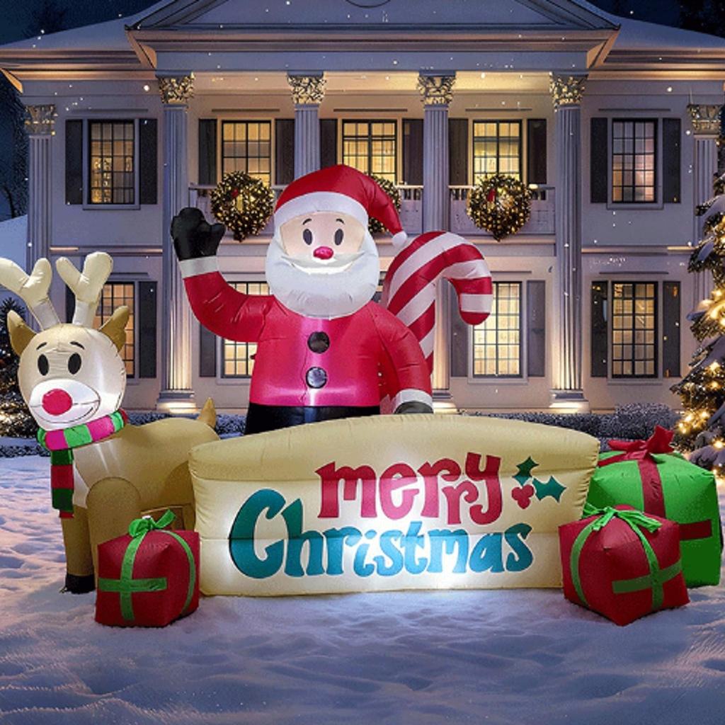Inflatable Santa Christmas with Reindeer Easy Bottom Zipper Deflation,