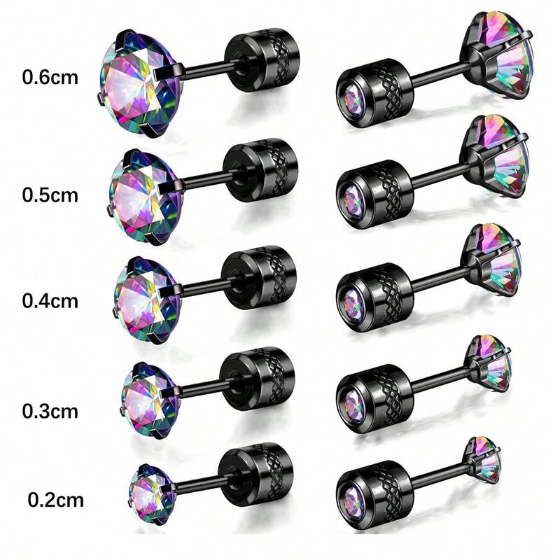 Titanium Steel Double-headed Zircon Stud Earrings Cylindrical Four-claw Stainless Steel Earrings Piercing Jewelry