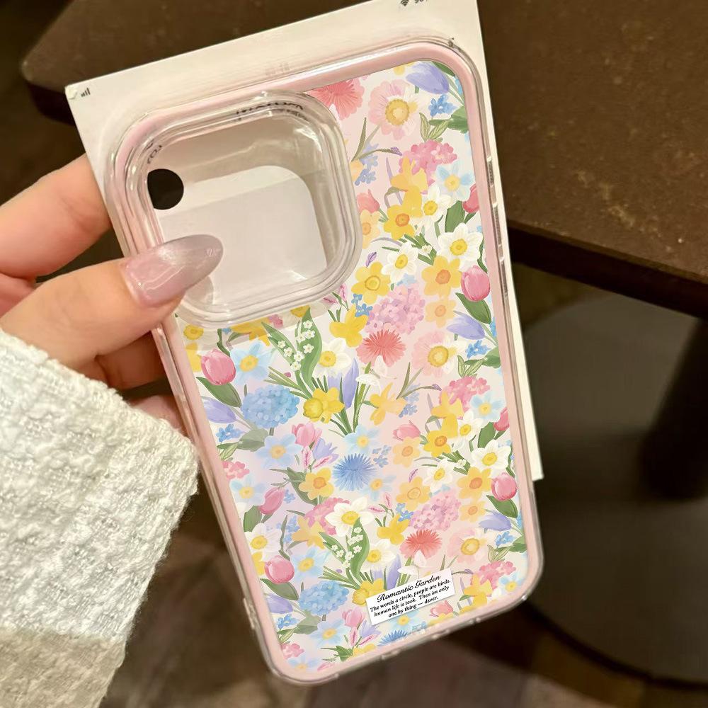 Full screen color flower for iPhone 17 ProMax transparent mobile phone case 16/15/14 simple niche