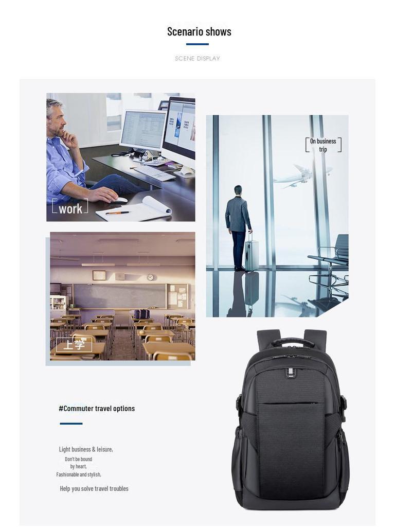 High-End Fashion Backpack: Lightweight, Waterproof, Unisex, Travel & Commuter Bag with Laptop Compartment