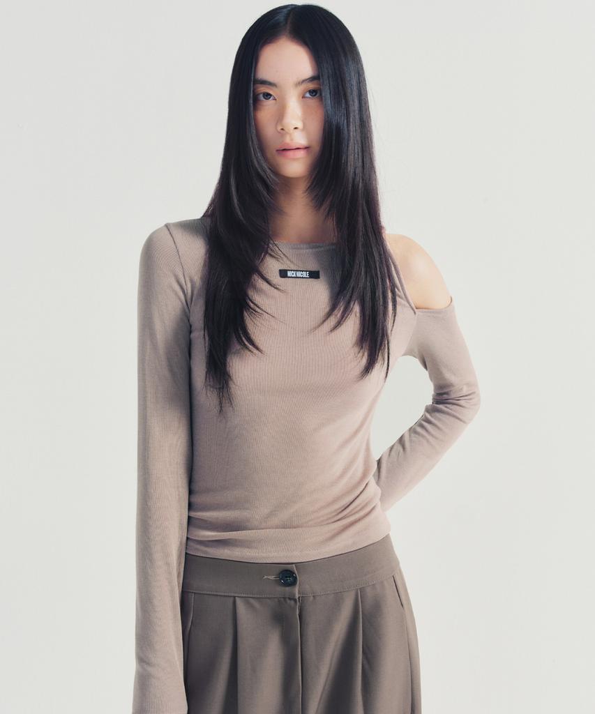 Nigaennikol Twist Cut Out Ribbed Sleeve Top_Brown