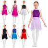 Girls Figure Skating Dress Sleeveless Sparkle Rhinestones Irregular Chiffon Hem Lyrical Dance Costume