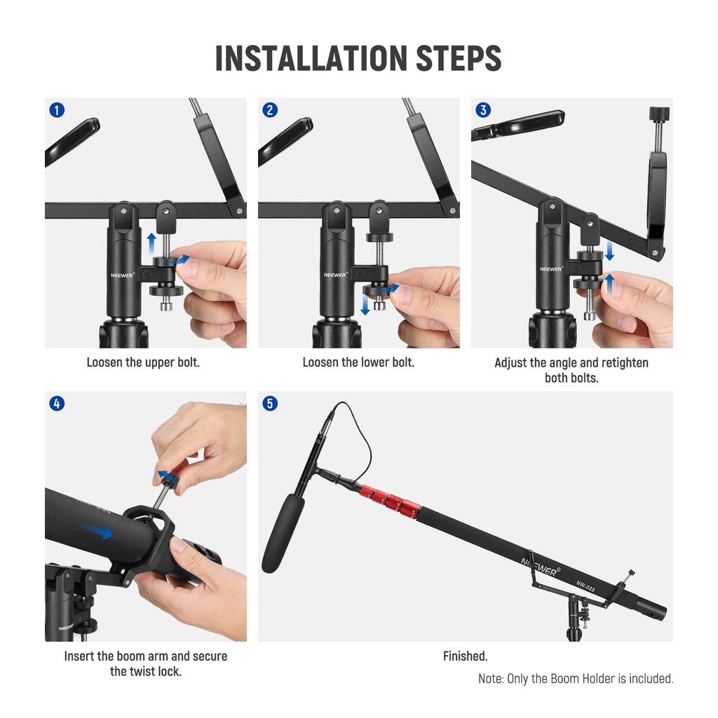 NEEWER Microphone Boom Arm, Microphone Boom Pole Support Holder with 58" Studs, for Light Stands, Microphone Stands, C-Stands, Metal, Non-Slip, DSLR