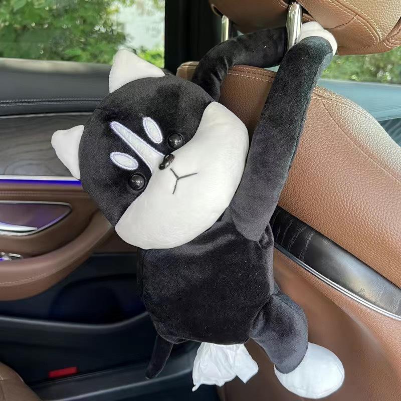 Cartoon Plush Car Tissue Box for Armrest: Cute Hanging Paper Dispenser and Interior Decoration