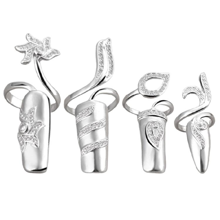 Pack Of 4 Versatile Open Ended Knuckles Rings Rhinestones Nail Rings Fingernail Accessories for Fashion Enthusiasts