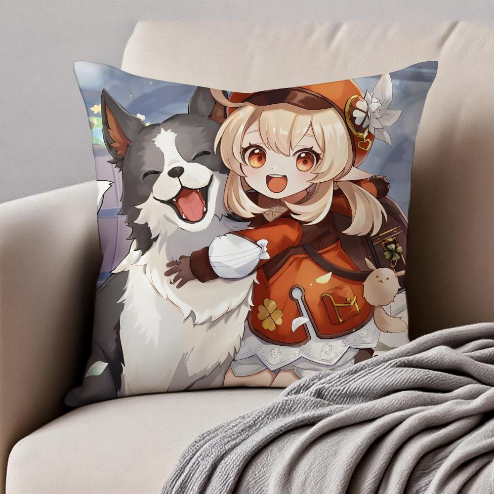mmiHoYo KKlee GGenshin Impact Cushion Cover Pillowcase Antidustmite Invisible Zipper Short Plush Sofa Cushion