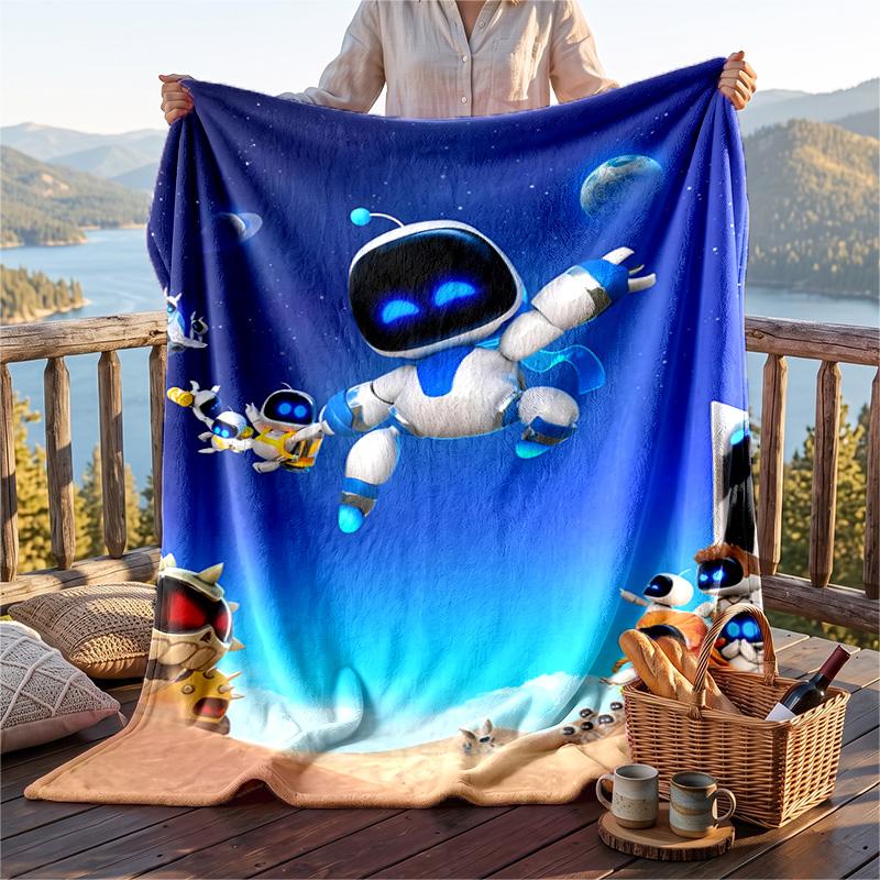 Warme Flanelldecke mit Astro-Bot-Muster, Leichte, bequeme Überwurfdecke für Bett und Sofa