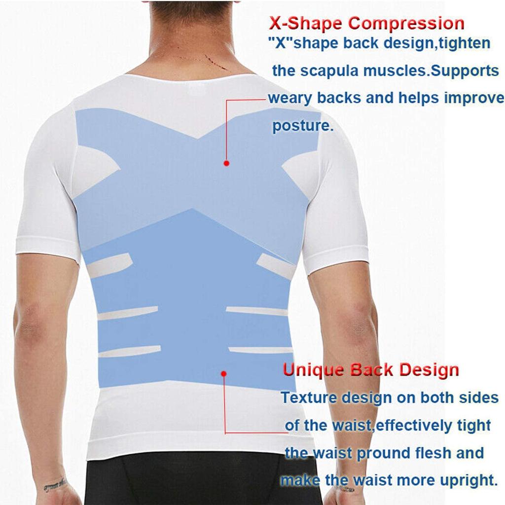 Men's Compression Shirt Undershirt Slimming Tank Top Workout Vest Abs Abdomen Slim Body Shaper Short Sleeve T Shirt