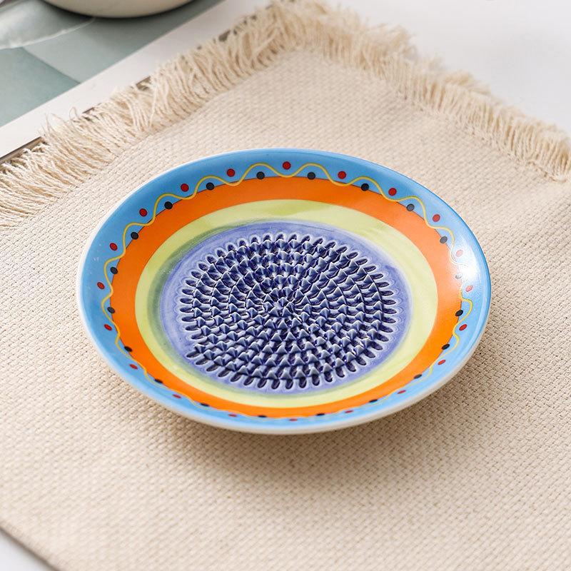 2-In-1 Ceramic Ginger Grater Round Plate Garlic Grater Vegetable Fruit Grinding Tool For Kitchen Manual Garlic Ginger Masher