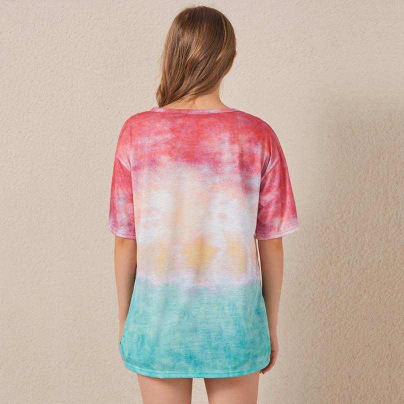 Fashion Comfortable Summer Fashion Ladies T-shirt Tops Europe and America Tie Dye Gradient Printing Loose T-shirt Women's Tops