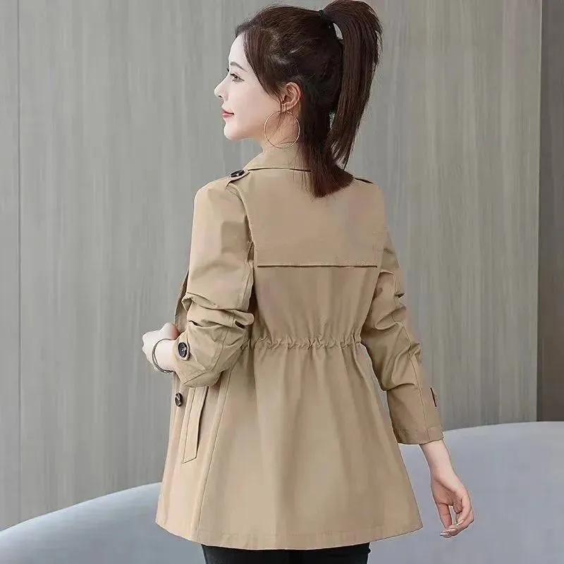 Frühling Herbst Kurzmantel Windbreaker Damen Trenchcoat Koreanische Kurze Damen Taille Cinching Fester Mantel Damen Zweireiher Outwear