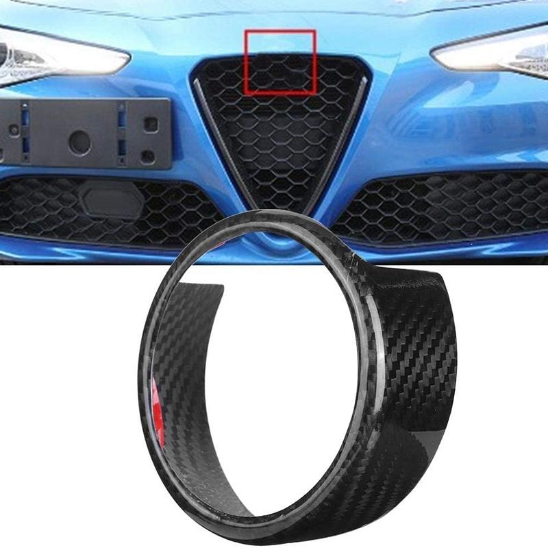 Parrilla trasera de fibra de carbono ABS, anillo decorativo para parrilla delantera, marco con borde negro, compatible con Alfa Romeo Giulia 2017-