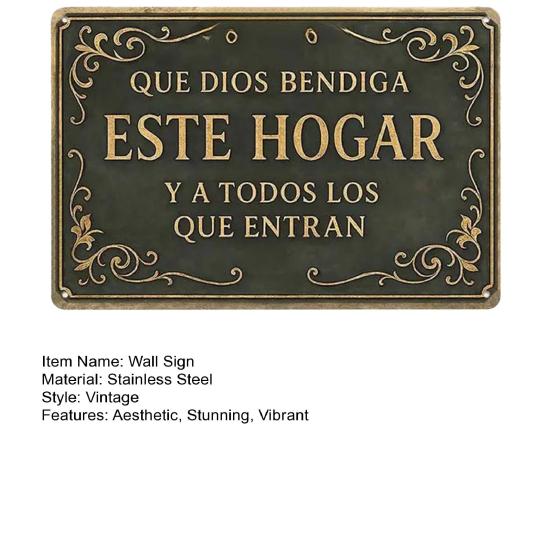 Que Dios Bendiga Este Hogar Spanish Vintage Metal Wall Sign Religious Christian Blessing Wall Decor for Home Kitchen Entryway Church