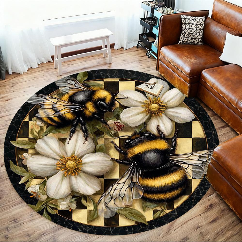 1PC Bumblebee Flowers Office Round Area Rug, Under Office Chairs Bedroom Living Room Home Decor, Carpet for Office -1110073