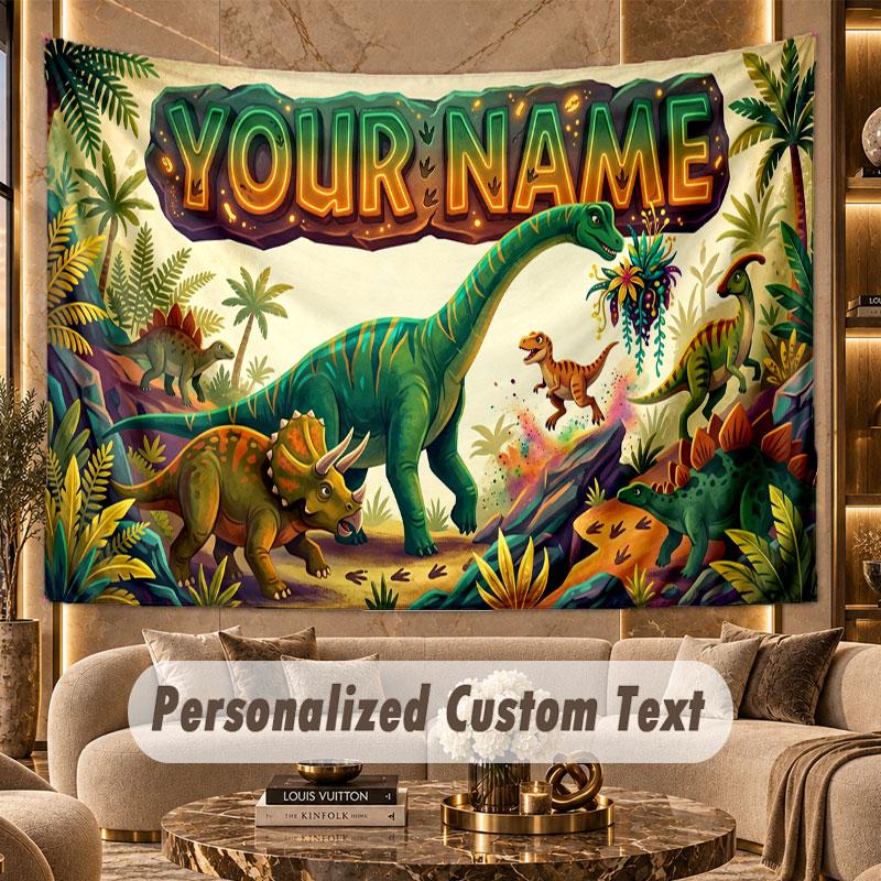 Dinosaur (257) Theme Personalized Tapestry Custom Name Text Wall Hanging Tapestry Home Background Decoration