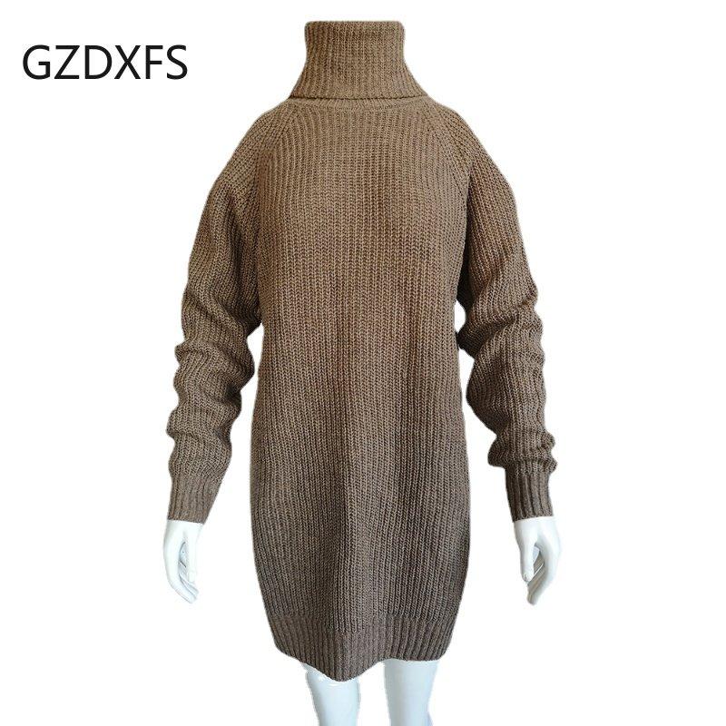 

Платье-свитер с высоким воротником, женское зимнее трикотажное платье 2XL хаки