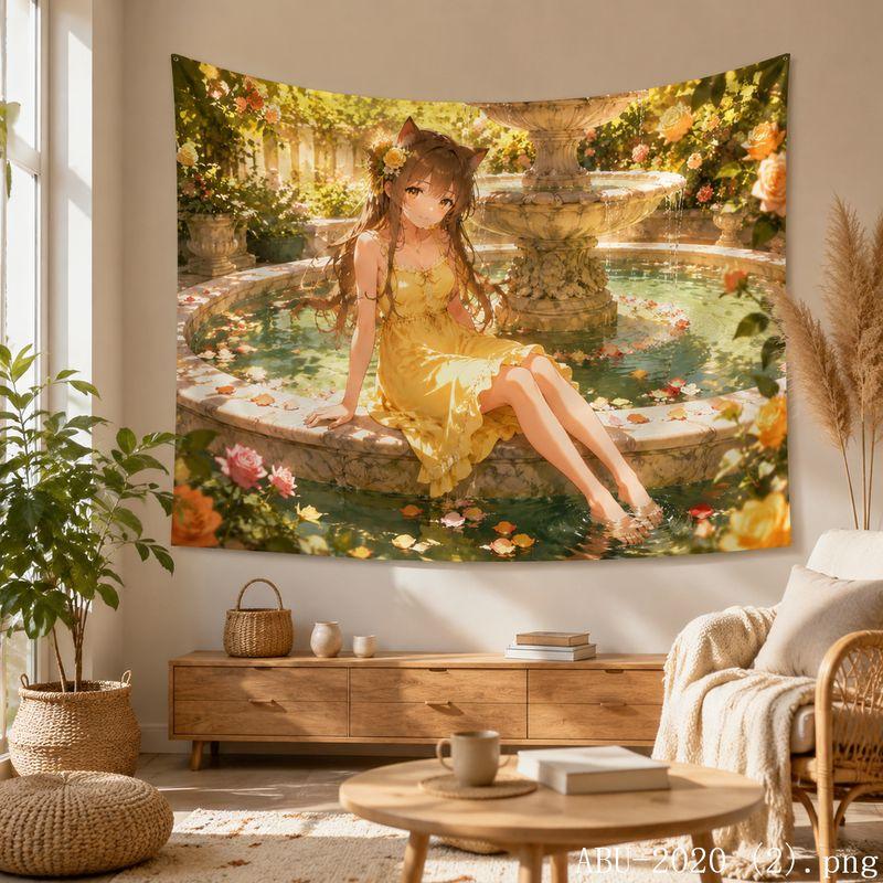 Forest Girl Cute Cartoon Aesthetic Tapestry Cure Landscape Cartoon Wall Hanging Anime Bedroom Dormitory Home Decoration