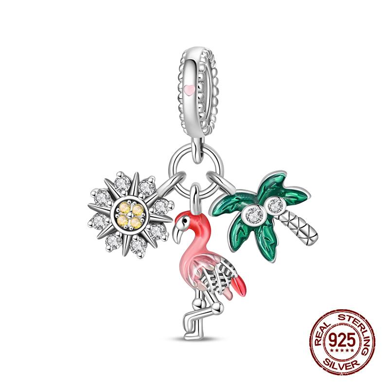 Springtime Copper Flamingo Cactus Sunflower Animal Charms Beads Fit Pandach Original Bracelets Diy Jewelry Gift